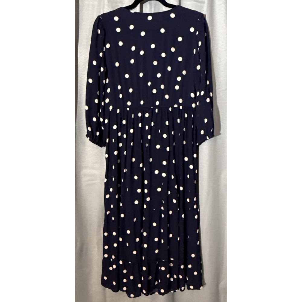 Seraphine Marge Maternity Nursing Dress US 4 Navy Blue Polka Dot V-Neck Midi - Picture 4 of 8